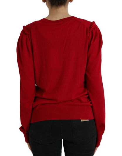 Dolce & Gabbana Red Wool V-neck Buttoned Cardigan Sweater
