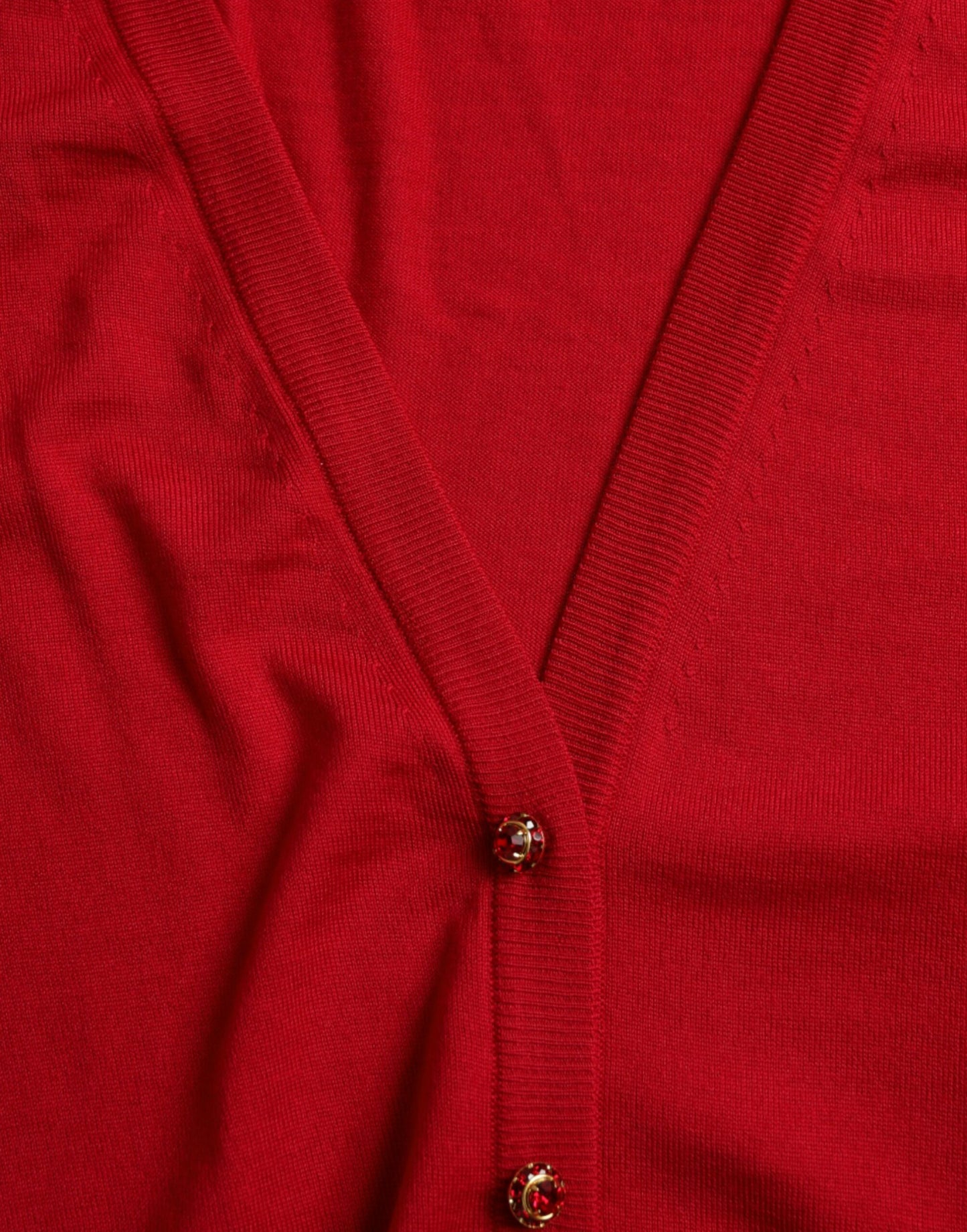 Dolce & Gabbana Red Wool V-neck Buttoned Cardigan Sweater