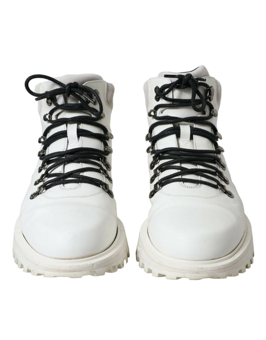 Dolce & Gabbana White Vulcano Trekking Ankle Boots Shoes