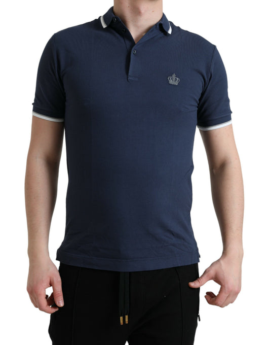 Dolce & Gabbana Blue Crown Patch Cotton Collared Men Polo T-shirt