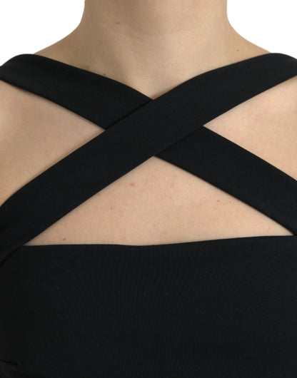 Dolce & Gabbana Black Sheath Halter Sleeveless Midi Dress