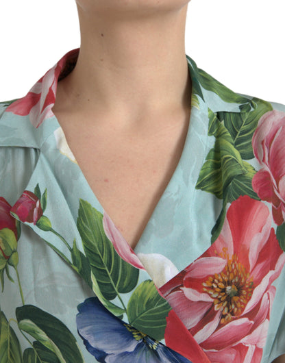 Dolce & Gabbana Blue Floral Wide Leg Wrap Jumpsuit Dress