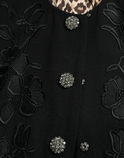 Dolce & Gabbana Black Floral Wool Button Embellished Jacket
