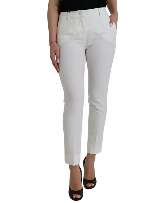 Dolce & Gabbana White Wool Mid Waist Tapered Pants