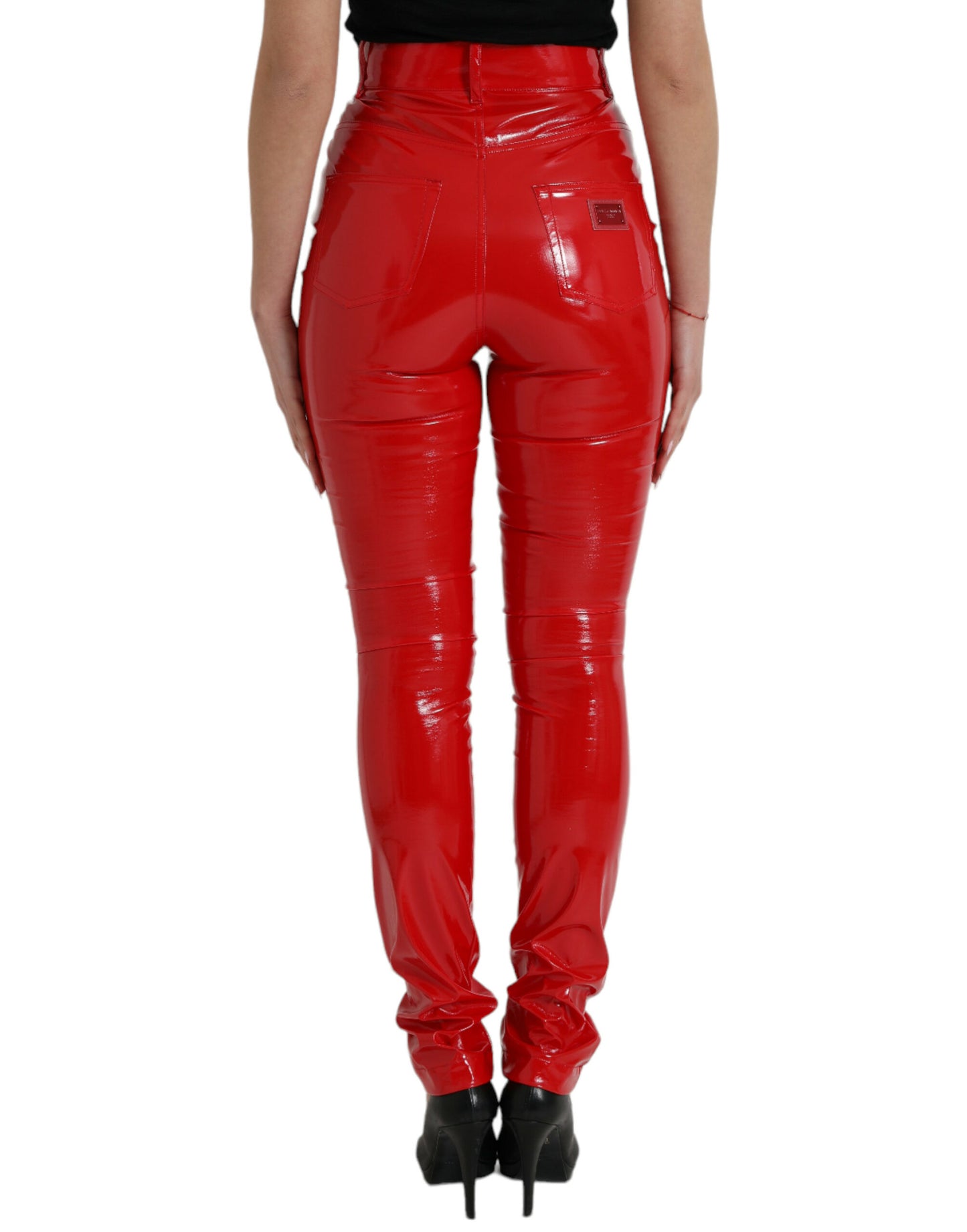 Dolce & Gabbana Shiny Red High Waist Skinny Pants