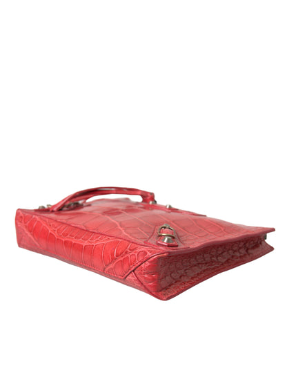 Balenciaga Red Exotic Skin Leather Classic Pouch Purse Wristlet Bag