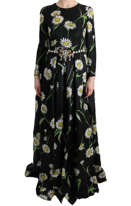 Dolce & Gabbana Multicolor Silk Sunflower Print Long Maxi Dress