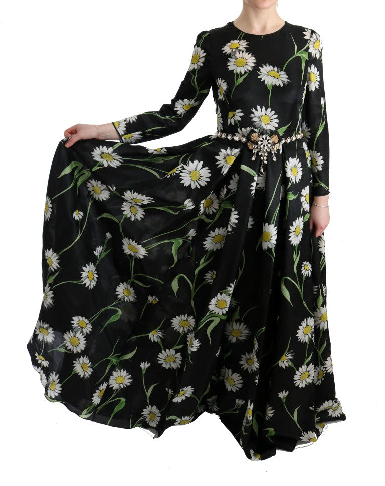 Dolce & Gabbana Multicolor Silk Sunflower Print Long Maxi Dress