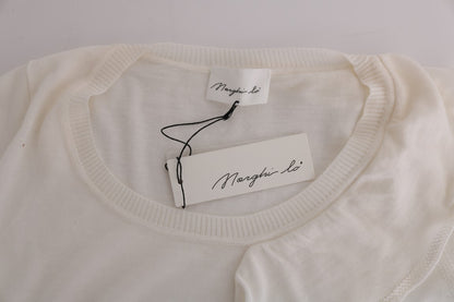 MARGHI LO' White 100% Lana Wool Top Blouse T-shirt
