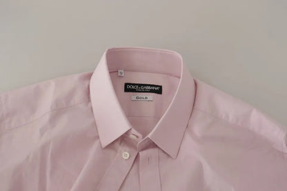 Dolce & Gabbana Light Pink Cotton Dress Formal Men GOLD Shirt