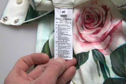 Dolce & Gabbana White Rose Print High Waist Midi A-line Skirt