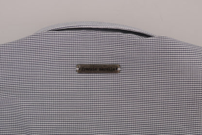 Frankie Morello White Blue Check Casual Cotton Regular Fit Shirt