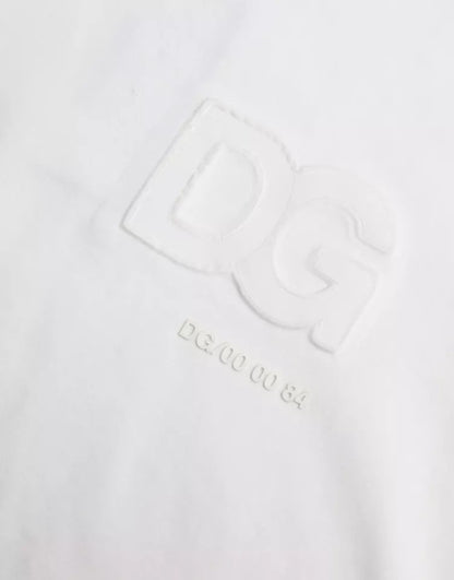 Dolce & Gabbana White Logo Embossed Cotton Crewneck T-shirt