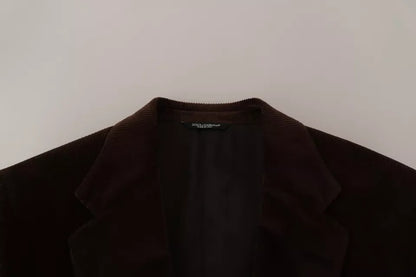 Dolce & Gabbana Brown Corduroy Slim Fit Coat DG Logo Blazer