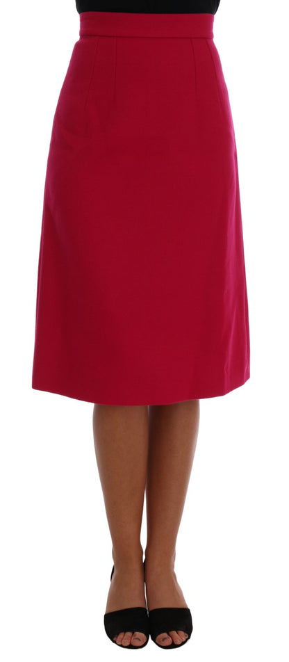 Dolce & Gabbana Pink Wool Knee Long A-Line Skirt