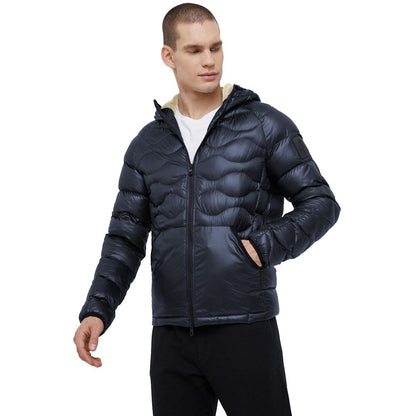 Refrigiwear Blue Nylon Men Jacket with Slim Fit and Feather Padding