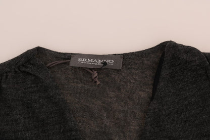 Ermanno Scervino Gray Wool Lace Top Long Sleeved T-shirt