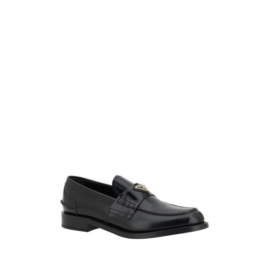 Prada Black Leather Logo Loafers