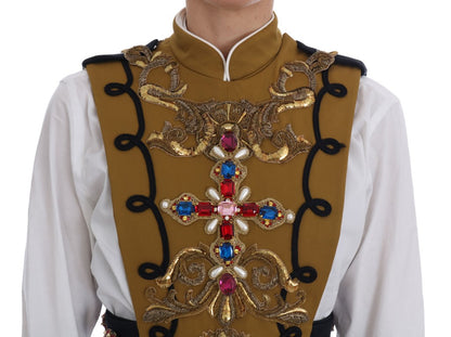Dolce & Gabbana Yellow Crystal Cross Vest Jacket