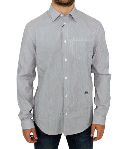 GF Ferre Gray Striped Cotton Casual Shirt