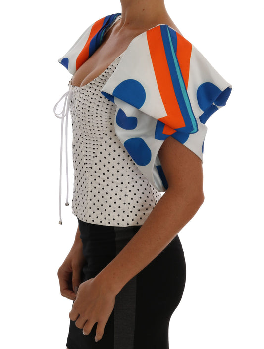 Dolce & Gabbana White Polka Silk Corset Bustier Top
