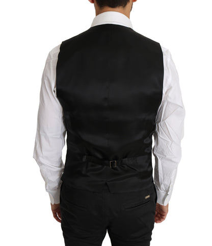 Dolce & Gabbana Black Solid Wool Silk Waistcoat Vest