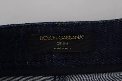Dolce & Gabbana Blue Denim Stretch Crystal Hot Pants Shorts