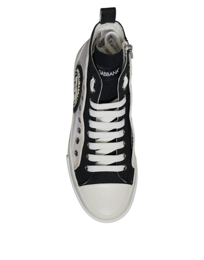 Dolce & Gabbana White Black Cotton High Top Sneakers Shoes
