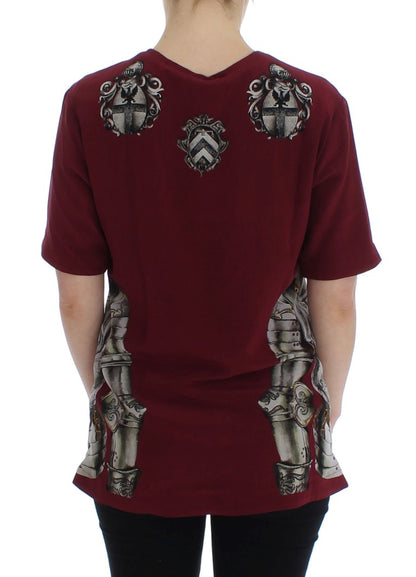 Dolce & Gabbana Red Knight Print Silk Blouse T-shirt