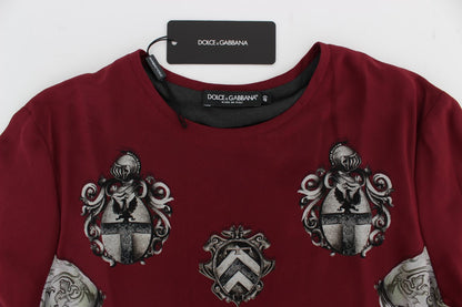 Dolce & Gabbana Red Knight Print Silk Blouse T-shirt