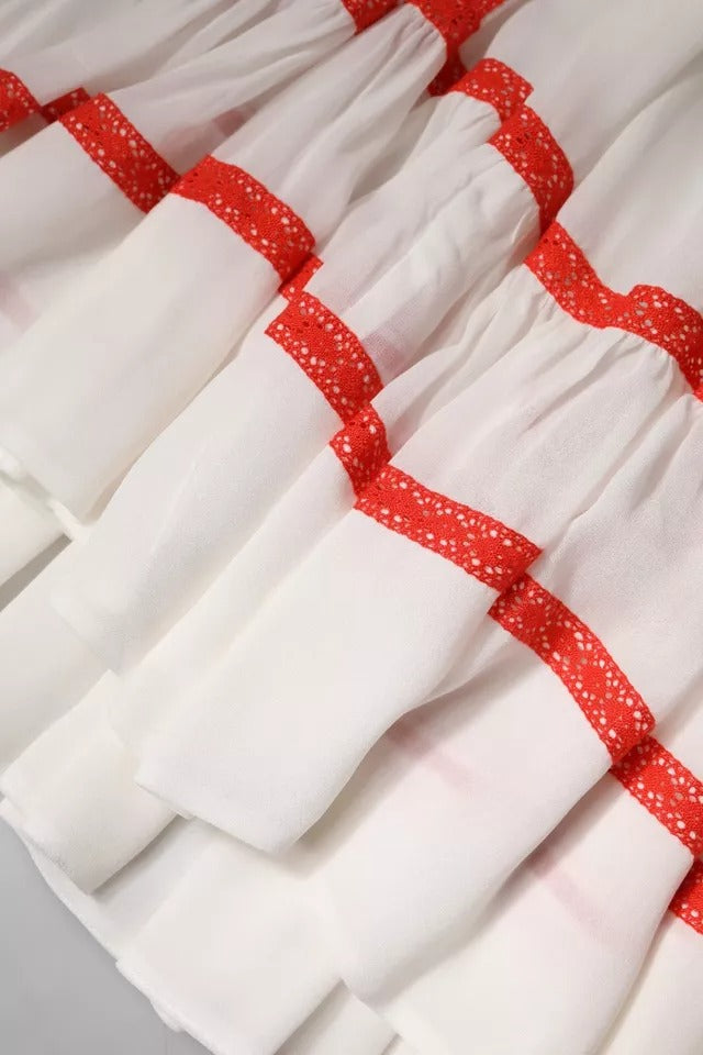 Twinset White Viscose Ruffle Sleeves A-line Pleated Mini Dress