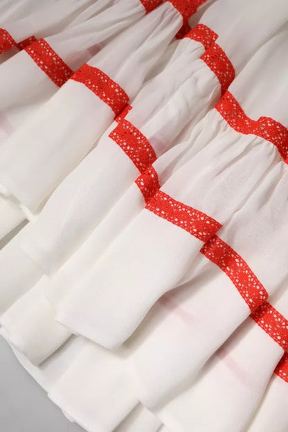 Twinset White Viscose Ruffle Sleeves A-line Pleated Mini Dress