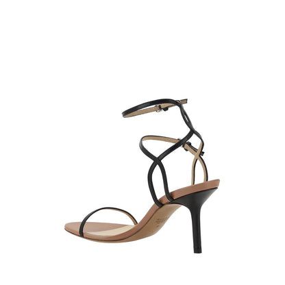 Francesco Russo Black Calf Leather Bos Taurus Stiletto Heel Sandals