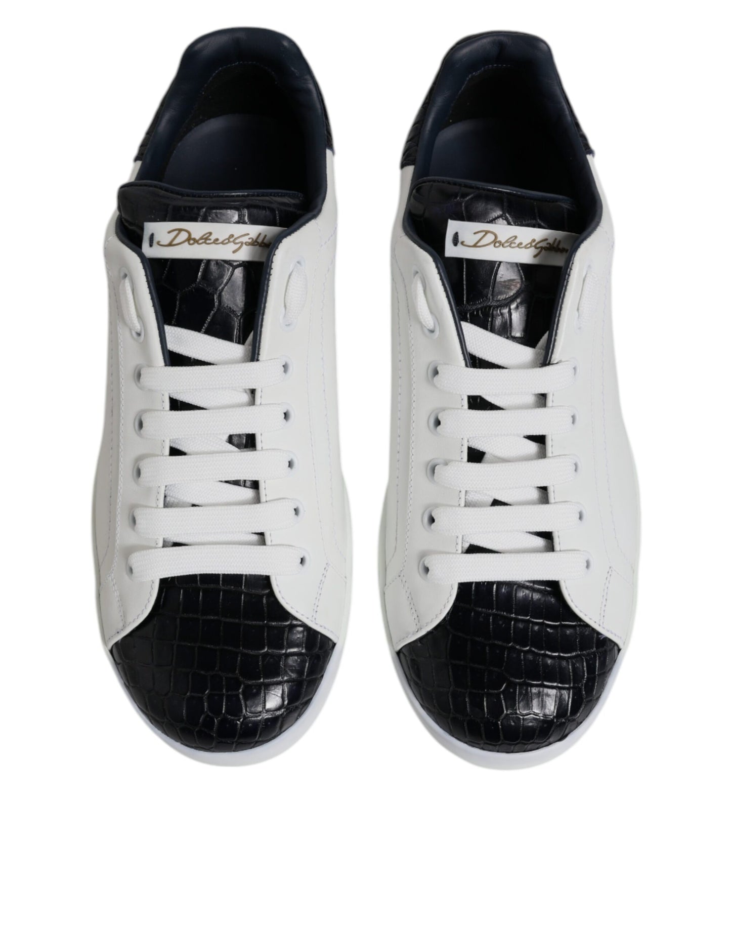 Dolce & Gabbana White Black Leather Portofino Sneaker Shoes