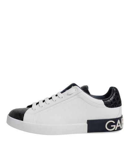 Dolce & Gabbana White Black Leather Portofino Sneaker Shoes