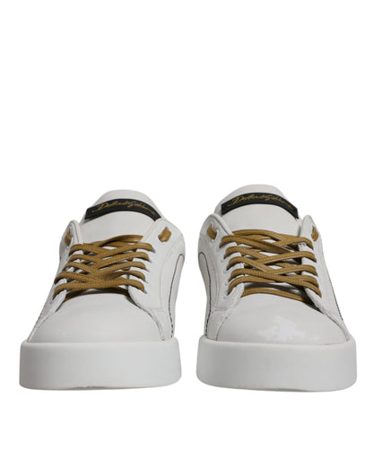 Dolce & Gabbana White Gold Leather Low Top Sneakers Shoes