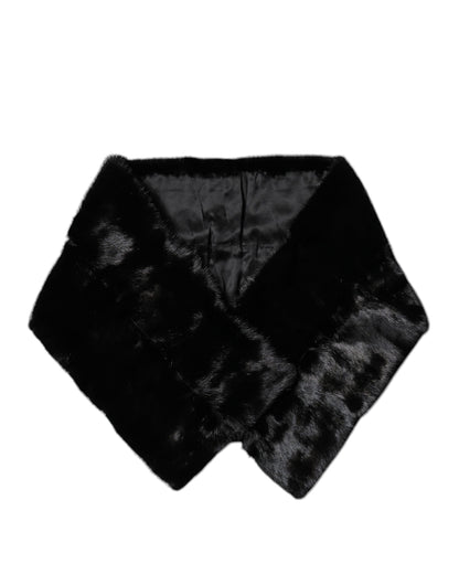 Dolce & Gabbana Black Fur Shawl Neck Wrap Cover Collar Scarf