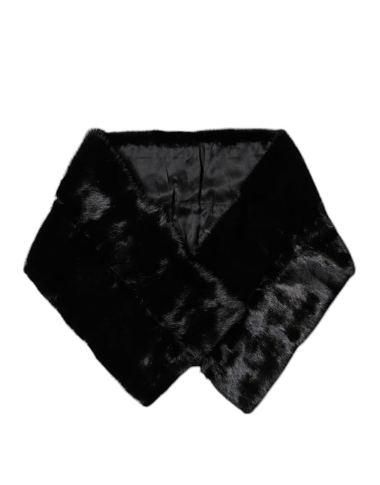 Dolce & Gabbana Black Fur Shawl Neck Wrap Cover Collar Scarf