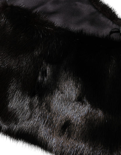 Dolce & Gabbana Black Fur Shawl Neck Wrap Cover Collar Scarf