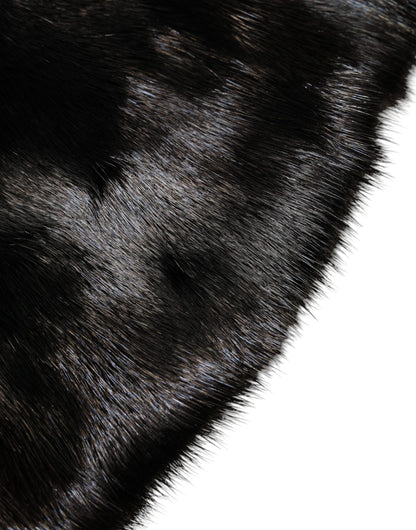 Dolce & Gabbana Black Fur Shawl Neck Wrap Cover Collar Scarf