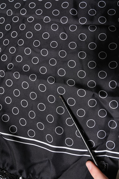 Dolce & Gabbana Black Circles Silk Fringes Shawl Wrap Scarf