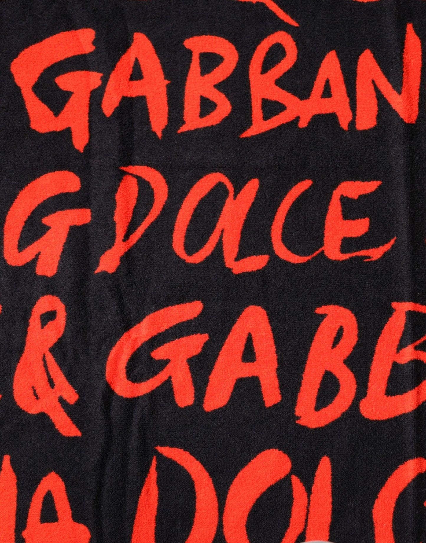 Dolce & Gabbana Black Red Logo Print Cotton Beach Towel