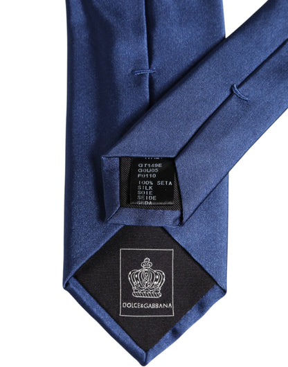 Dolce & Gabbana Blue Solid Silk Adjustable Necktie Tie