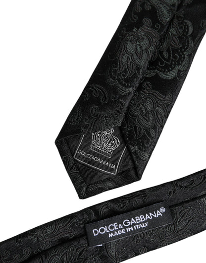 Dolce & Gabbana Dark Green Floral Silk Adjustable Necktie Tie