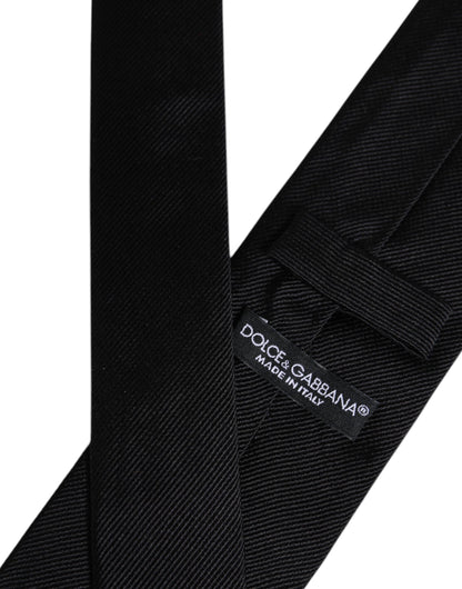 Dolce & Gabbana Black Solid Silk Adjustable Necktie Tie