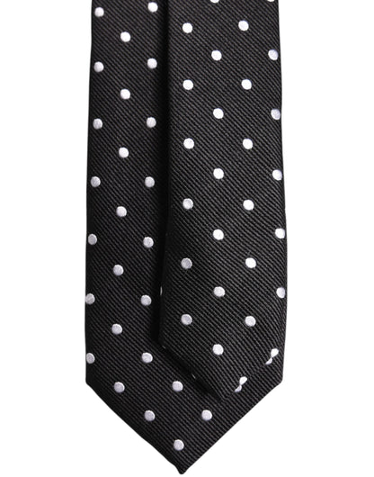 Dolce & Gabbana Black Polka Dots Silk Adjustable Necktie Tie