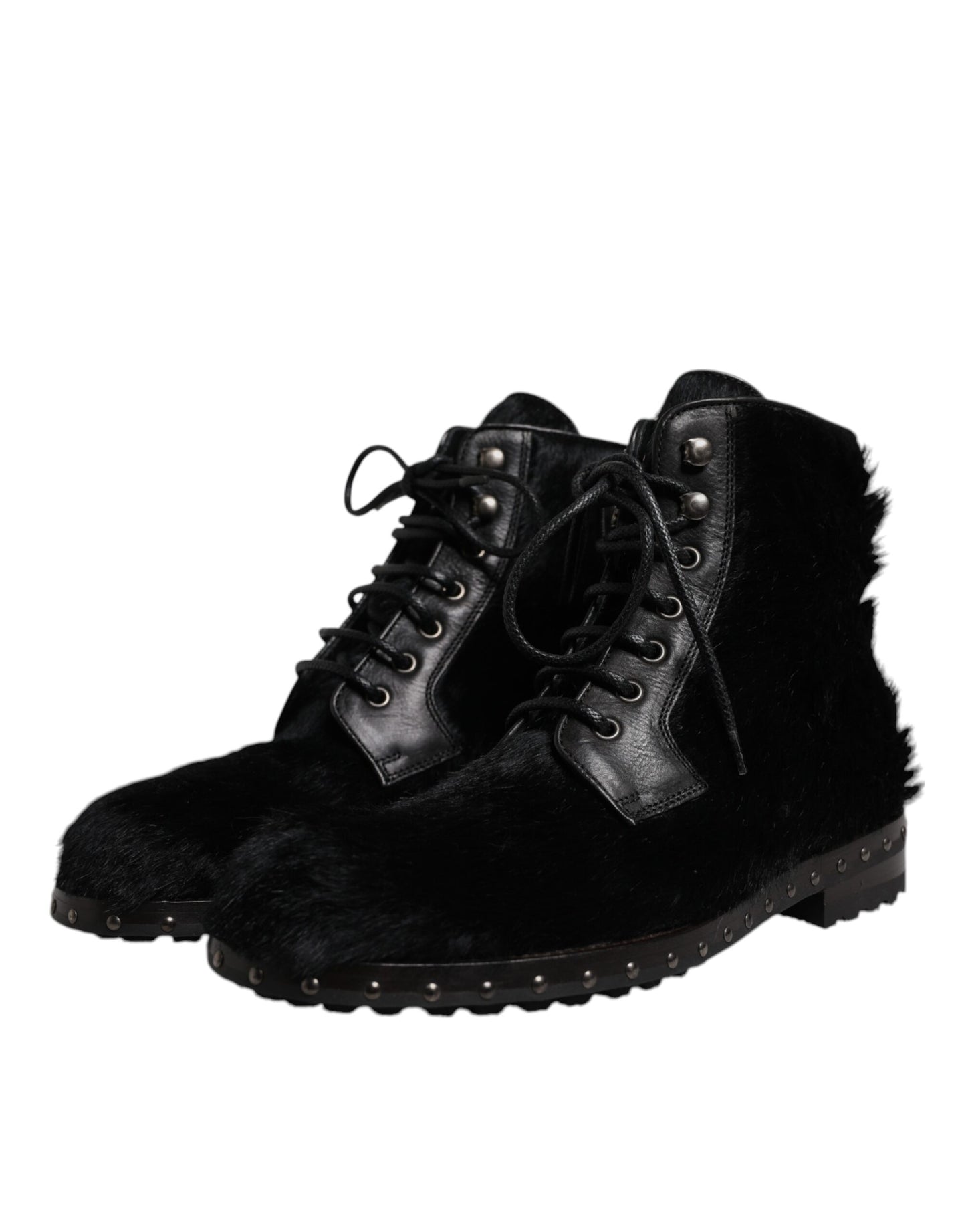 Dolce & Gabbana Black Pony Style Leather Mid Calf Boots Shoes
