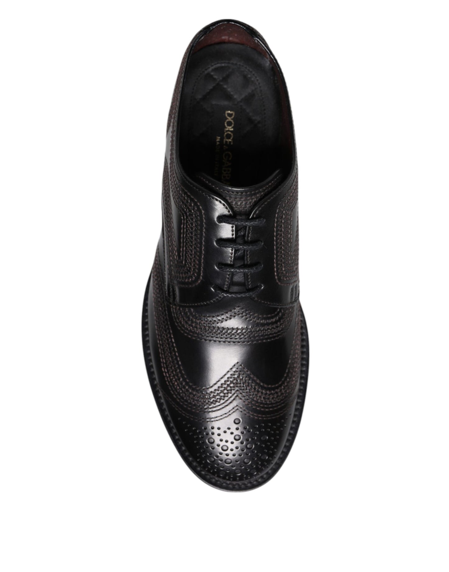 Dolce & Gabbana Black Embroidered Classic Leather Derby Dress Shoes