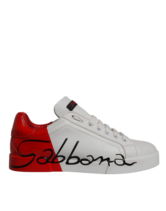 Dolce & Gabbana White Red Leather Logo Low Top Sneakers Shoes