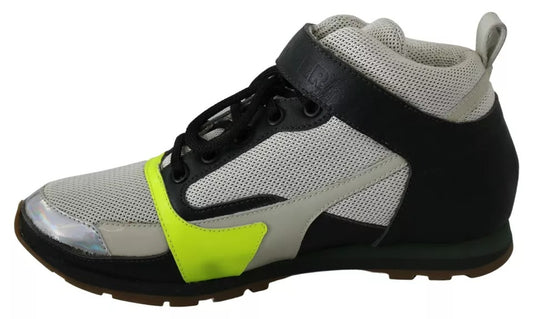 Jil Sander Fog Gray Neon Green Black Lace-Up Strap Shoes